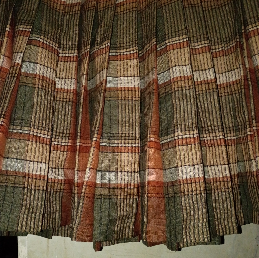 🦄Vintage 100%PureWoolThe Scotch HouseChic Plaid A-LineSkirtOlive and Tan Size14 - Picture 8 of 10